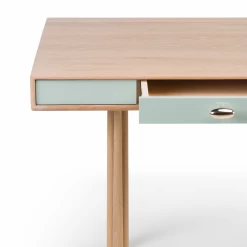 Elliot Desk / Dressing Table By Jason Miller -Home Furnishings Shop 060ElliotDesk DressingTablebyJasonMillerinwhiteoiledoakandpaintedhdfLagoongloss detail6 whitebkgrnd