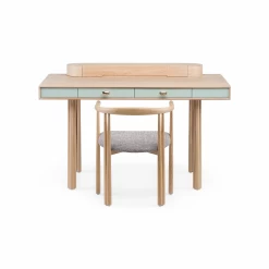 Elliot Desk / Dressing Table By Jason Miller -Home Furnishings Shop 060JElliotDressingTableinwhiteoiledoakandLagoonpaintedHDFwith064ElliotDeskStorageand050ElliotDiningChairinwhiteoiledoakandSonar3153byJasonMiller front whitebkgrnd