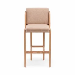 Throne Breakfast Stool With Upholstery By Autoban -Home Furnishings Shop 271TThroneBarStoolwithUpholsterybyAutobanforDeLaEspadainwhiteoiledoakandClay010fabric front whitebkgrnd
