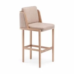 Throne Breakfast Stool With Upholstery By Autoban -Home Furnishings Shop 271TThroneBarStoolwithUpholsterybyAutobanforDeLaEspadainwhiteoiledoakandClay010fabric whitebkgrnd