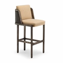Throne Breakfast Stool With Rattan By Autoban -Home Furnishings Shop 272TThroneBarStoolwithRattanbyAutobanforDeLaEspadainblackoiledashandSafire015fabric whitebkgrnd