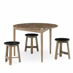 Sidekicks Small Dining Table Terrazzo By Ilse Crawford -Home Furnishings Shop 458MSidekicksSmallDiningTablebyStudioilseinoxidisedoakandCastanhoterrazzowith441SUpholsteredStool whitebkgrnd