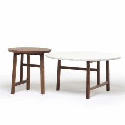 Trio Round Coffee Table Marble Top By Neri & Hu 12 Trio Round Coffee Table Marble Top By Neri & Hu -Home Furnishings Shop 754MMTrioRoundCoffeeTablebyNeri HuinwalnutandmarbleandTrioSideTableinwalnut whitebkgrnd