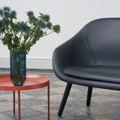 AAL Sofa By Hay -Home Furnishings Shop AALSofaBlackbaseBlackUphSilk0842blackleather TulouCoffeeTablered ColourVaseLgreen