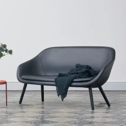 AAL Sofa By Hay -Home Furnishings Shop AALSofaBlackbaseUphSilk0842blackleather TulouCoffeeTableorange