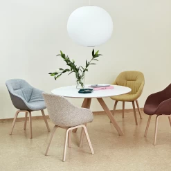 Copenhague Dining Table CPH 20 By Hay -Home Furnishings Shop CPH20RoundTableoffwhitelinoleum BubbleLampBall AAC123BolgheriLGG60wblacqueroakbase BubbleVase
