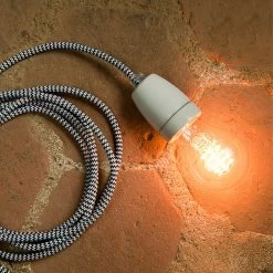 NUD Classic White Porcelain With Textile Cord -Home Furnishings Shop NUDclassicWhiteZebra