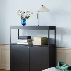 New Order Shelving System - Trays By HAY -Home Furnishings Shop NewOrderShelvingSystemcharcoalcomb204 MatinTableLampLwhiteshade BottomsUpVaseelectricblue