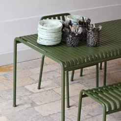 Palissade Rectangular Dining Table By Hay -Home Furnishings Shop PalissadeTableolive PalissadeBencholive SoftIceCerealBowlgreen EnamelHerbPotsprinkleblack EnamelUtensilHoldersprinkleblack