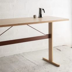 Passerelle High Table Timber Tabletop By Hay -Home Furnishings Shop PasserelleHighTablewblacqueredoakframeandedgeburgundypowdercoatedcrossbar 1