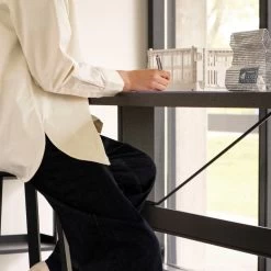 Passerelle High Table Timber Tabletop By Hay -Home Furnishings Shop PasserelleTableDustygreylaminatetabletopinkblackedgelegsandcrossbar