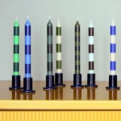 Stripe Candle Sets By Hay -Home Furnishings Shop StripeCandleSetof4blues greens crisp