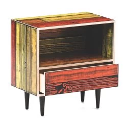 Wrongwoods Night Table By Established & Sons 9 Wrongwoods Night Table By Established & Sons -Home Furnishings Shop WRONGWOODS L585 night table yellow with red detail 01 R Woods S Wrong PeterGuenzel EstablishedSons 300dpi